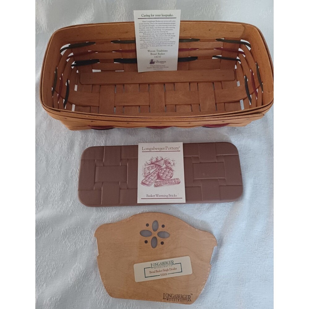 MIXED LOT LONGABERGER WOVEN TRADITIONS BREAD BASKET WARM BRICK SINGLE DIVIDER